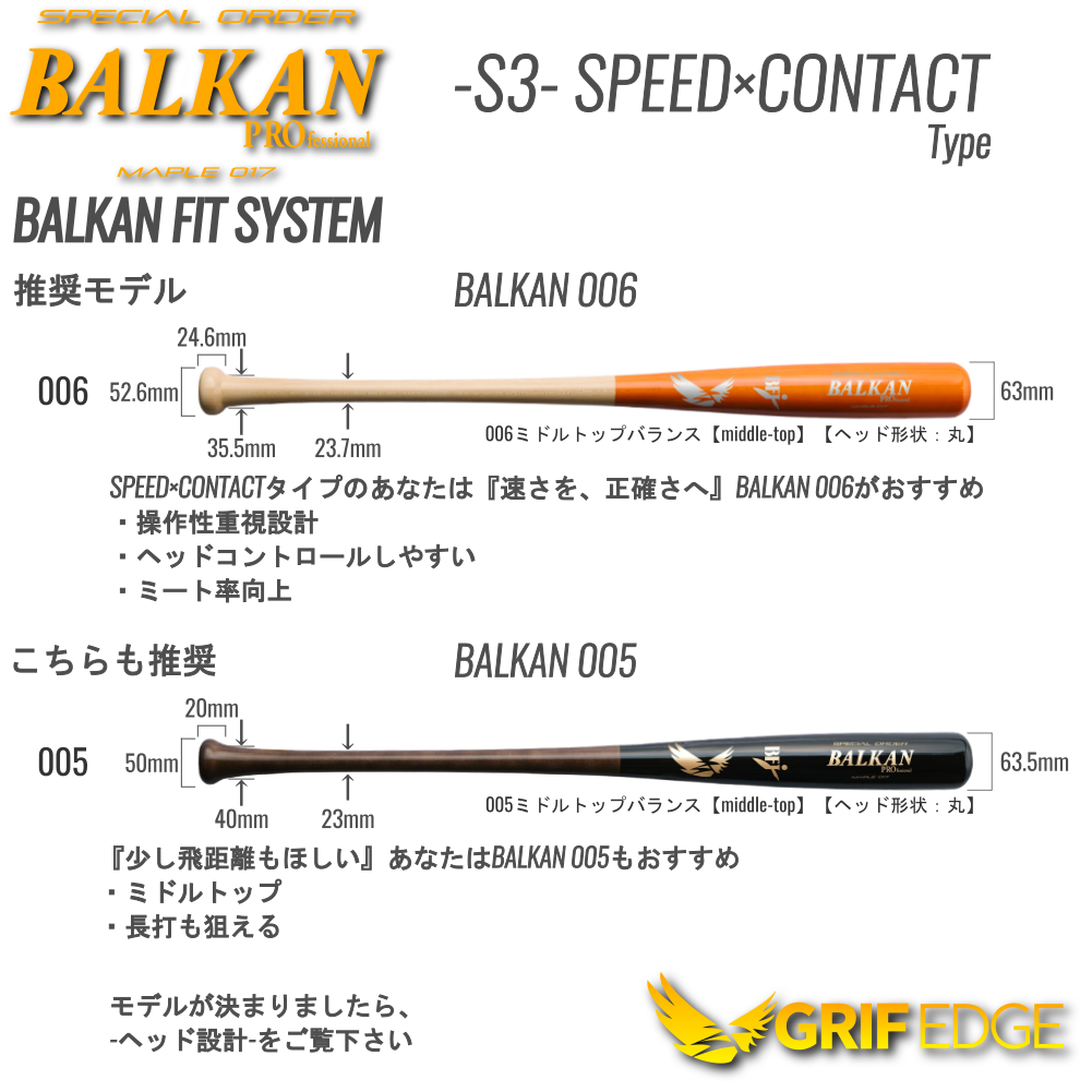 GRIF EGDE(グリフエッジ)BFJ公認 木製硬式バット カスタムフィットオーダー BALKAN Pro