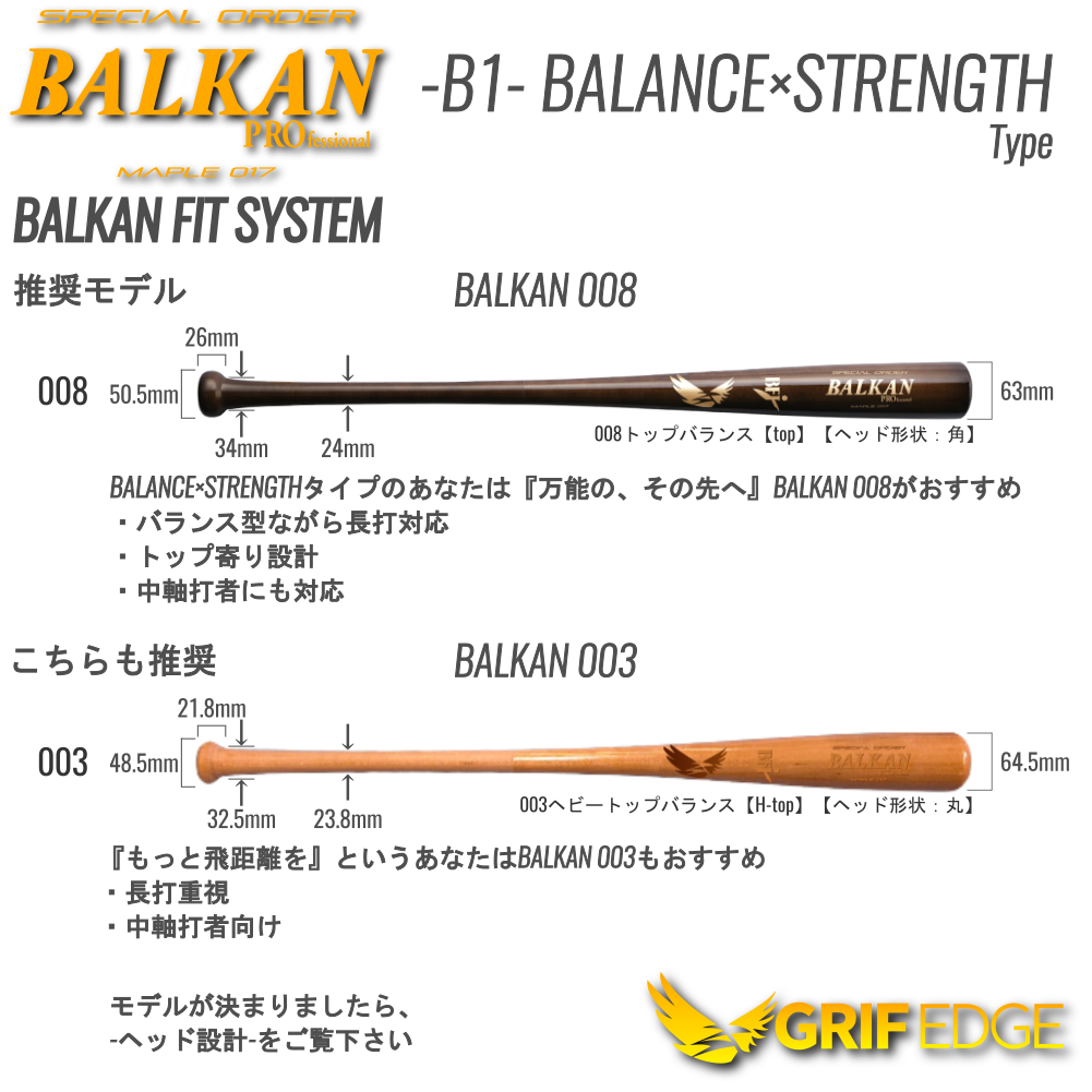 GRIF EGDE(グリフエッジ)BFJ公認 木製硬式バット カスタムフィットオーダー BALKAN Pro