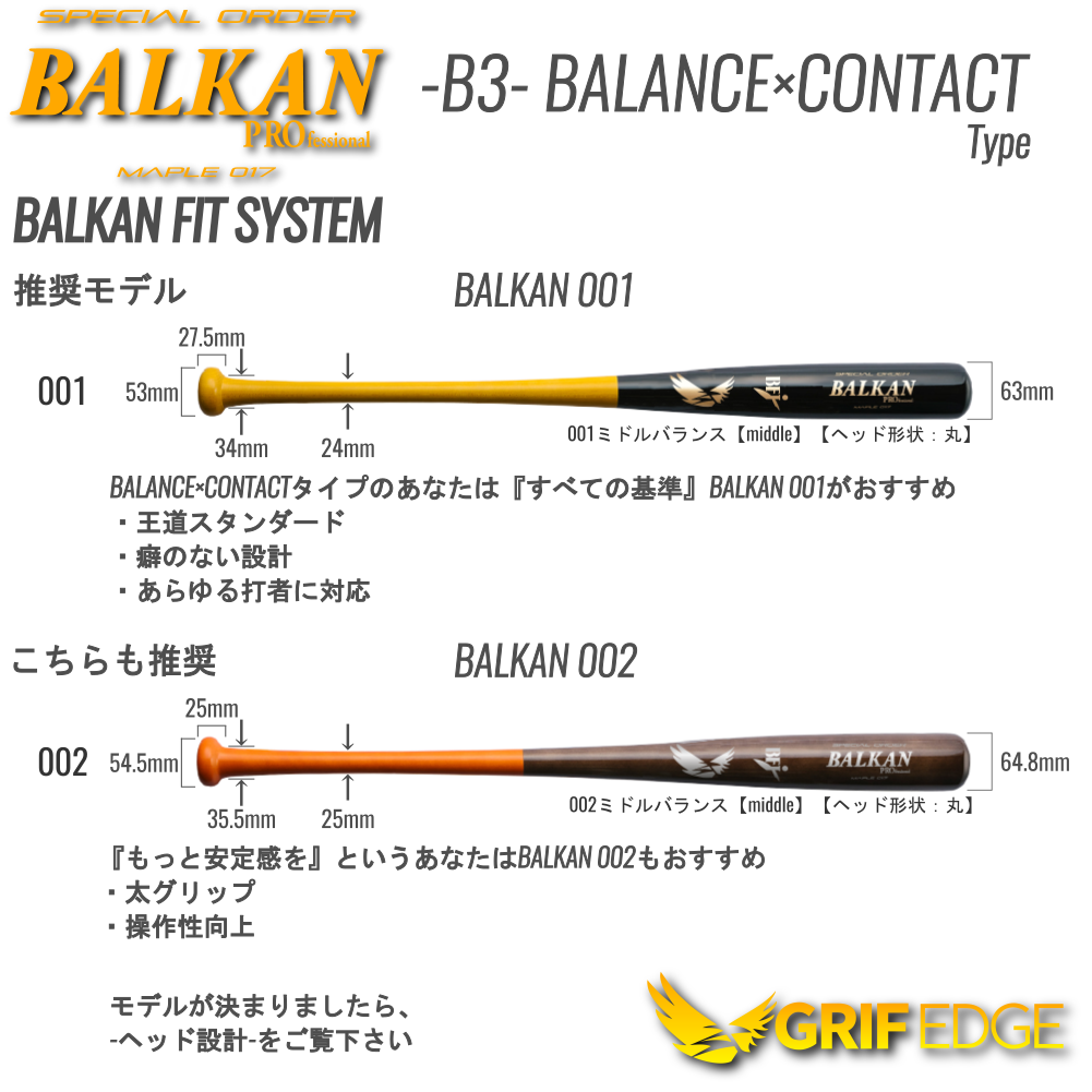 GRIF EGDE(グリフエッジ)BFJ公認 木製硬式バット カスタムフィットオーダー BALKAN Pro