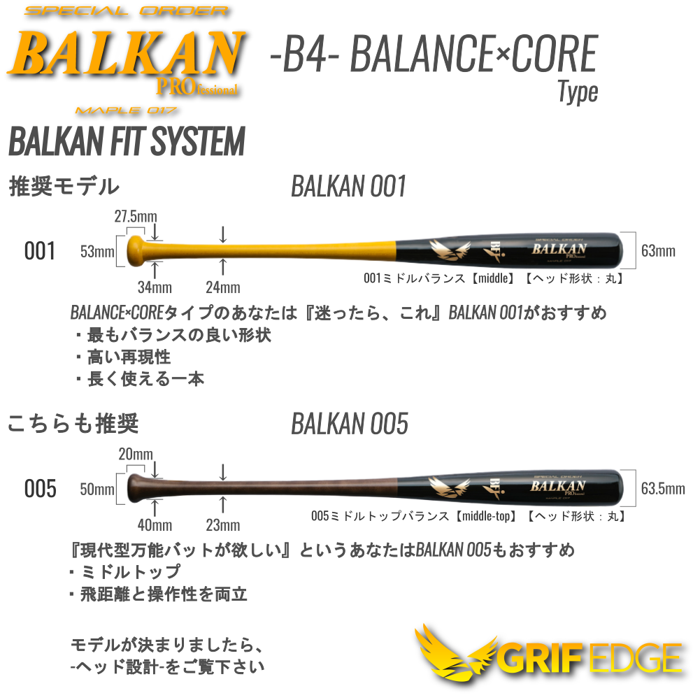 GRIF EGDE(グリフエッジ)BFJ公認 木製硬式バット カスタムフィットオーダー BALKAN Pro