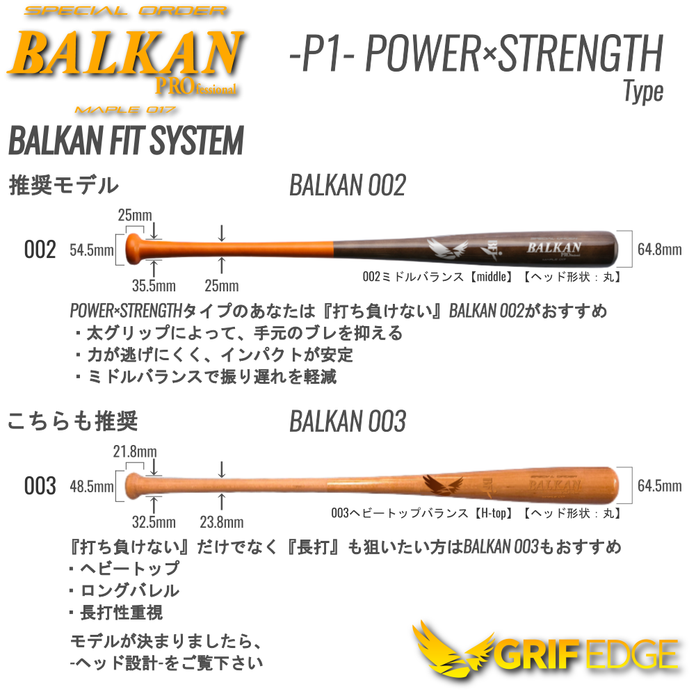 GRIF EGDE(グリフエッジ)BFJ公認 木製硬式バット カスタムフィットオーダー BALKAN Pro