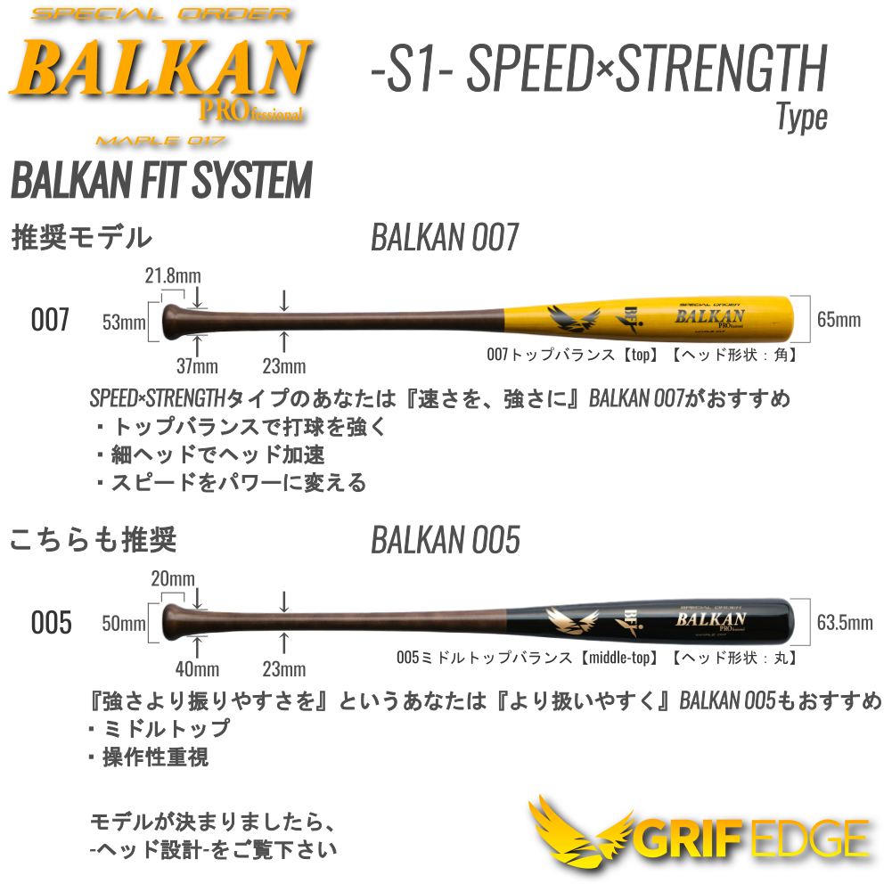 GRIF EGDE(グリフエッジ)BFJ公認 木製硬式バット カスタムフィットオーダー BALKAN Pro