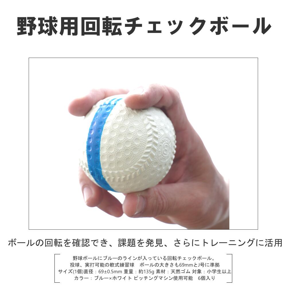 軟式野球用トレーニングボール 回転チェックボール69　ブルー/白 6個 コクサイ(KOKUSAI) ks229-6p